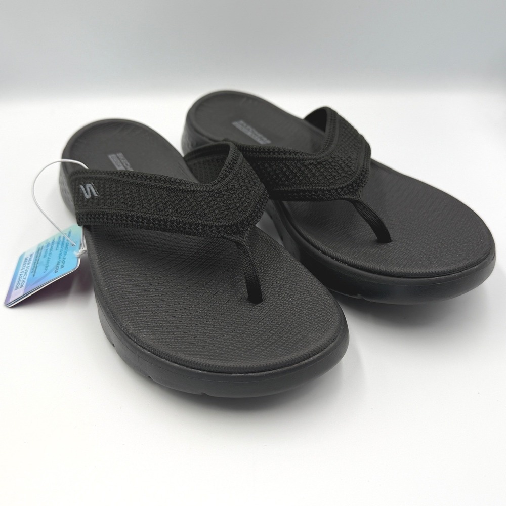 Skechers GoWalk Sandals Women 6 Black 41459/BBK Machine Washable Flip Flops NEW - Picture 13 of 16